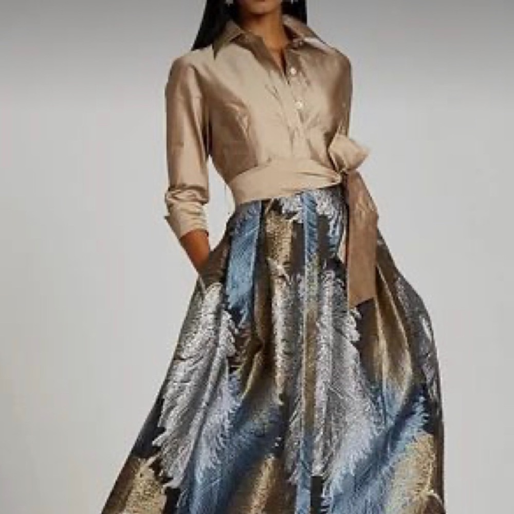 Long Dress. Bronze, silver, blue colors
